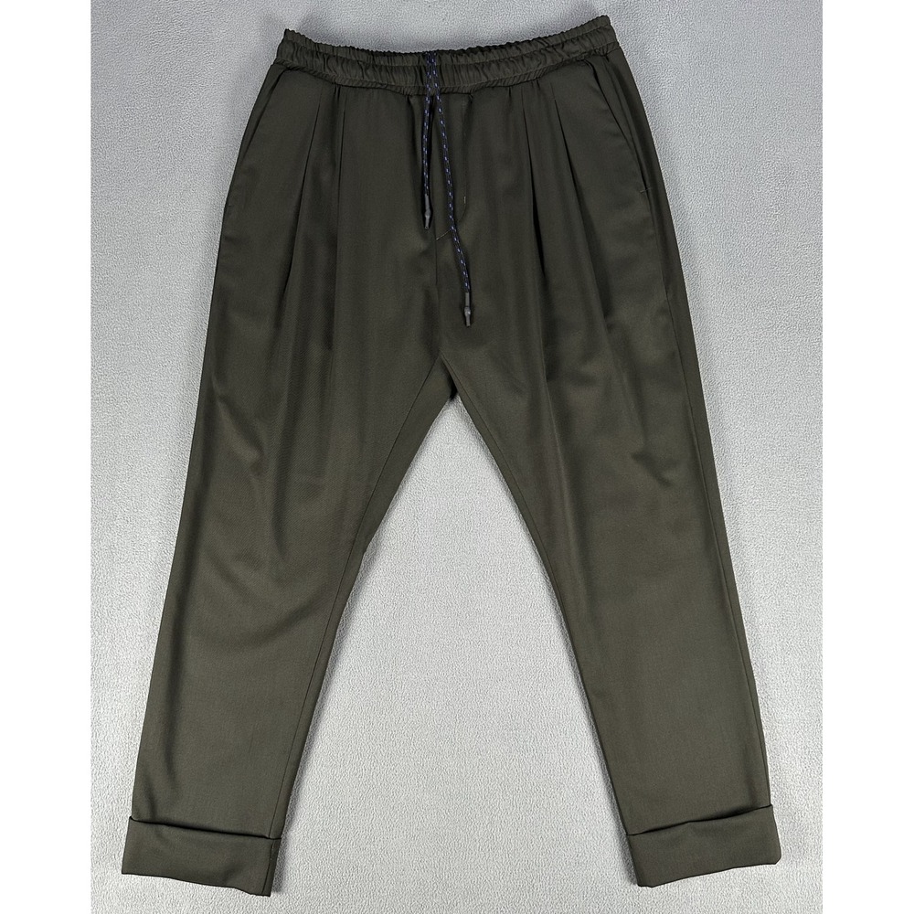 Low Brand Pants Joggers Mens Medium Green Pleated Cuffed Tokyo Minimalist Luxe
